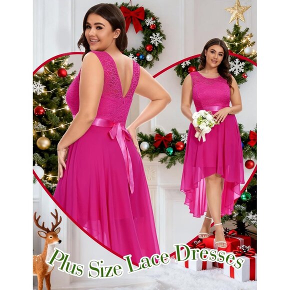 BeryLove Women Rose Chiffon Scoop Neck Sleeveless Lace Cocktail Dresses - Picture 7 of 7